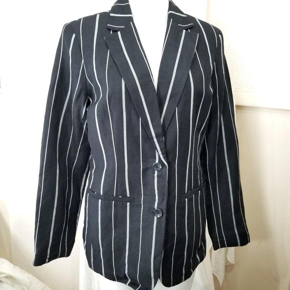 A New Day Blazer Jacket Cover 8 Black White Pinstripe Gothic Punk Alt Cosplay